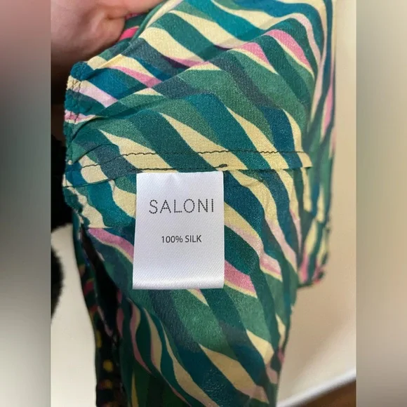 Saloni silk dress vibrant multicolor floral stripe US 4 tropical  vacation - Picture 5 of 6